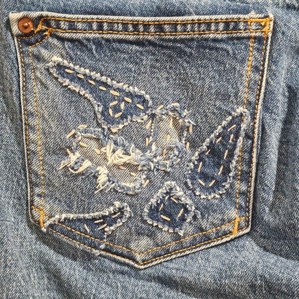 Pilcro Anthropologie Slim Boyfriend Embroidered Patchwork Jeans 28 Petite Boho - Picture 6 of 12